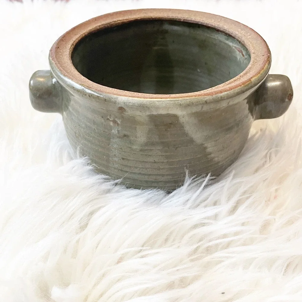 Stoneware Small Green Cooking Crock Bowl Oven Safe - Picture 3 of 6